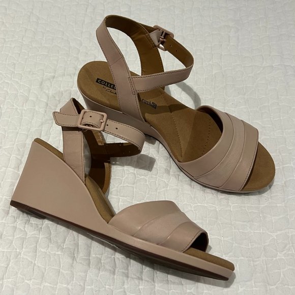 COLLECTION by Clarks Lafley Aletha Dusty Pink Leather Wedge Sandals - Size 8 - Picture 4 of 9